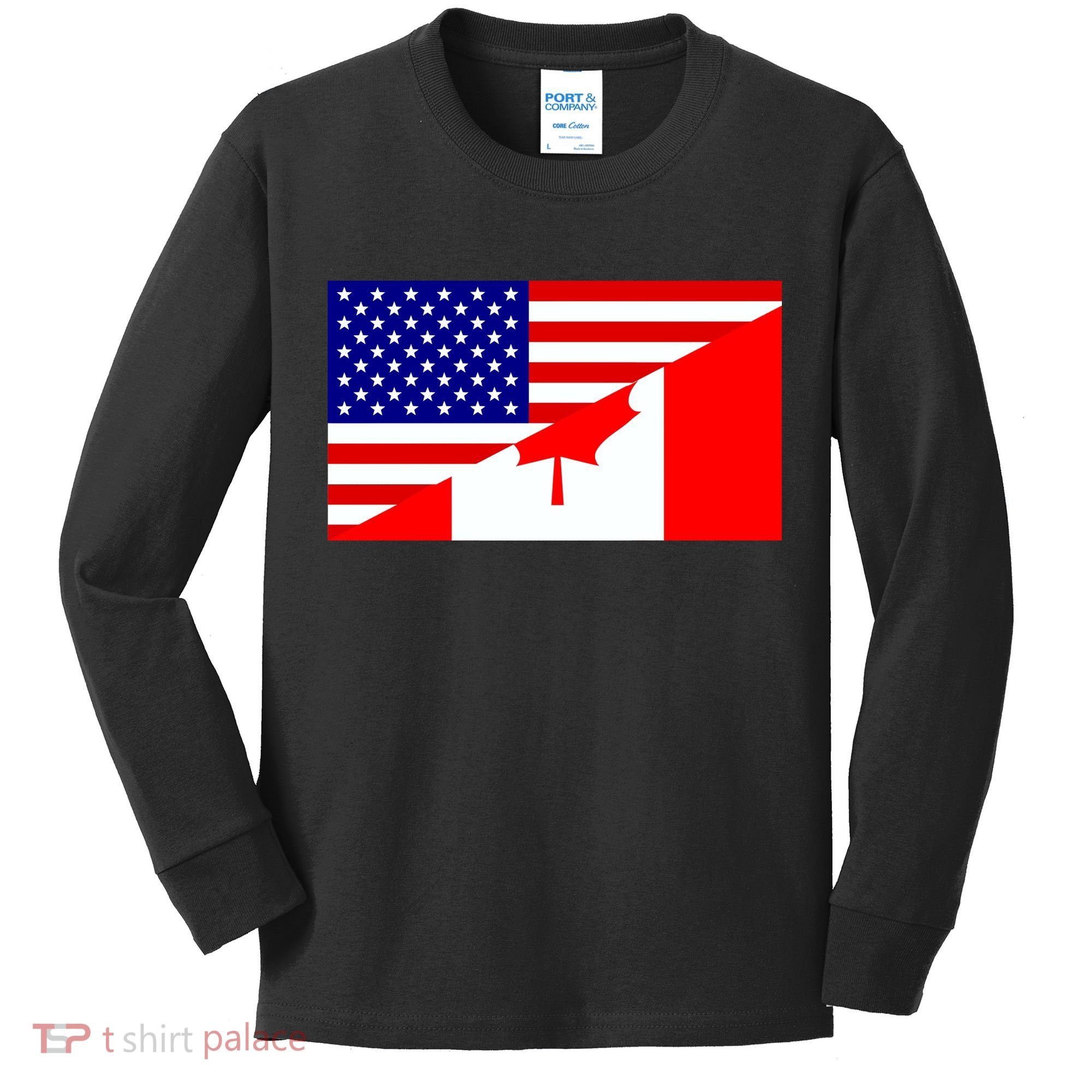 Canadian American USA Flag Kids Long Sleeve Shirt