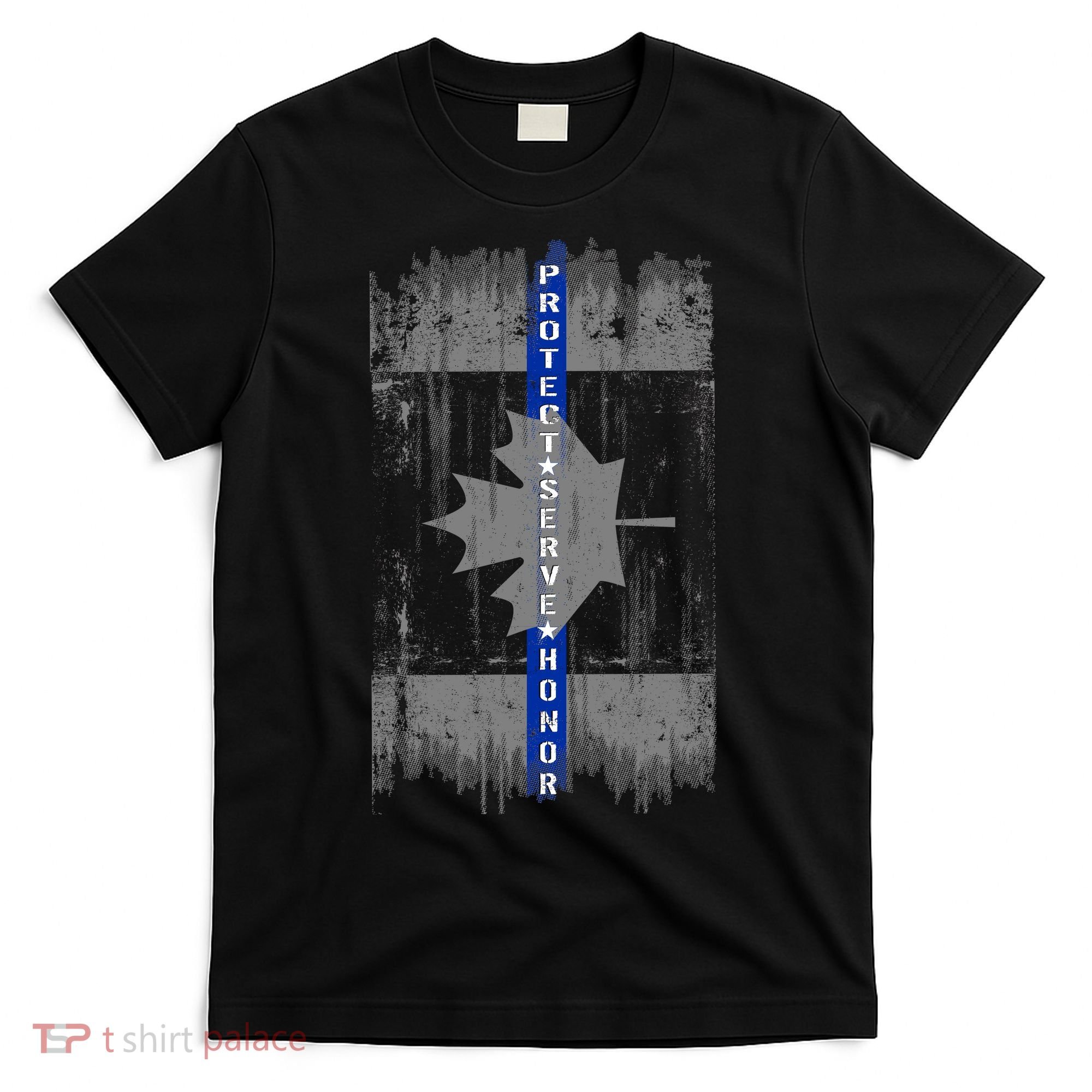 Canadian Vintage Flag Police Blue Stripe Line T-Shirt