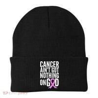 Cancer Ain't Got Nothing on God Breast Cancer Awareness Beanie thumb 0
