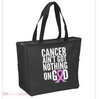 Cancer Ain't Got Nothing on God Breast Cancer Awareness Tote Bag thumb 2