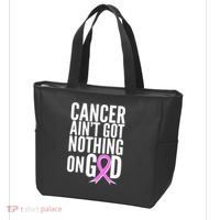Cancer Ain't Got Nothing on God Breast Cancer Awareness Tote Bag thumb 3