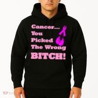 Cancer You Picked The Wrong Bitch Breast Cancer Hoodie thumb 2