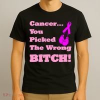 Cancer You Picked The Wrong Bitch Breast Cancer T-Shirt thumb 3