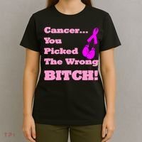 Cancer You Picked The Wrong Bitch Breast Cancer T-Shirt thumb 4