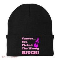 Cancer You Picked The Wrong Bitch Breast Cancer Beanie thumb 0