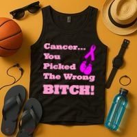 Cancer You Picked The Wrong Bitch Breast Cancer Tank Top thumb 4