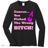 Cancer You Picked The Wrong Bitch Breast Cancer Women's Long Sleeve Shirt thumb 0