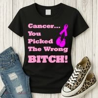 Cancer You Picked The Wrong Bitch Breast Cancer Women's T-Shirt thumb 3