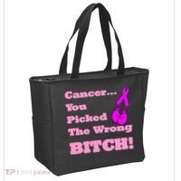 Cancer You Picked The Wrong Bitch Breast Cancer Tote Bag thumb 2