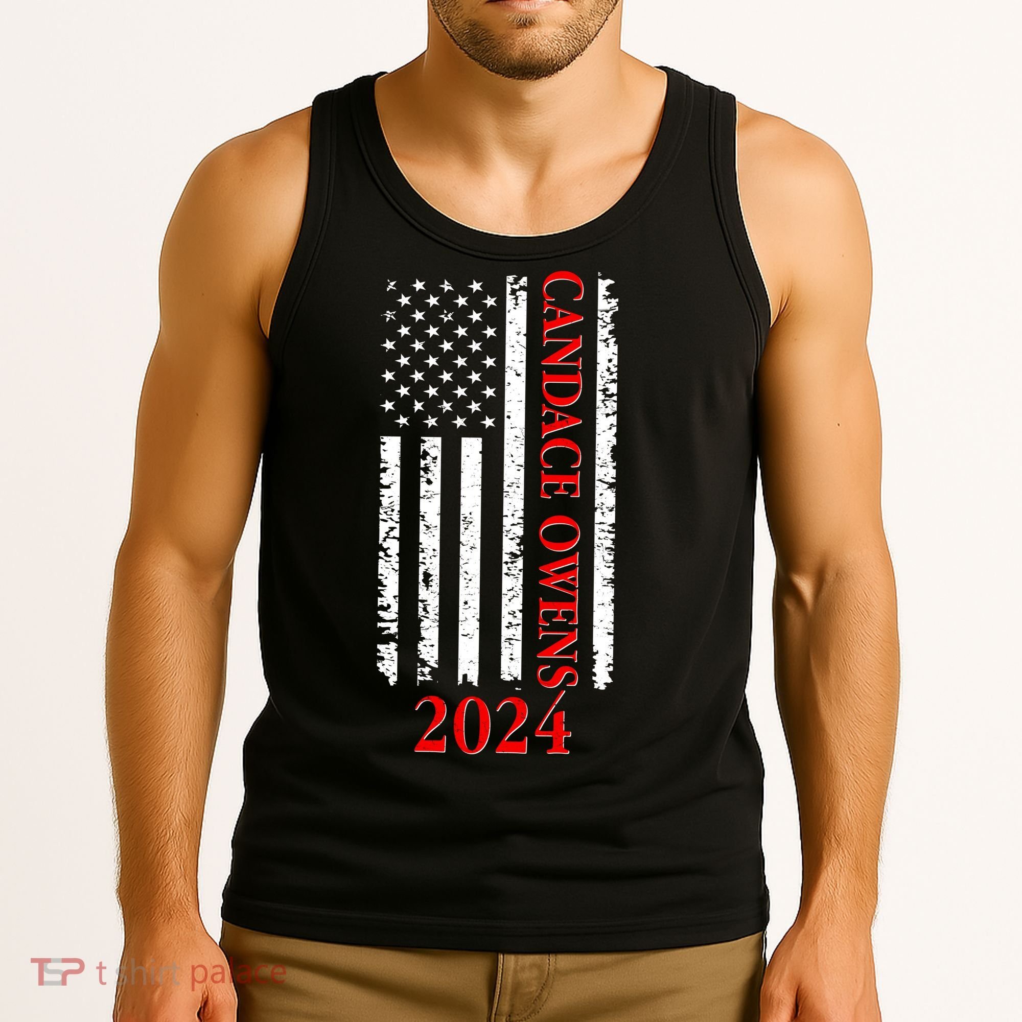 Candace Owens 2024 Distressed US Flag Tank Top