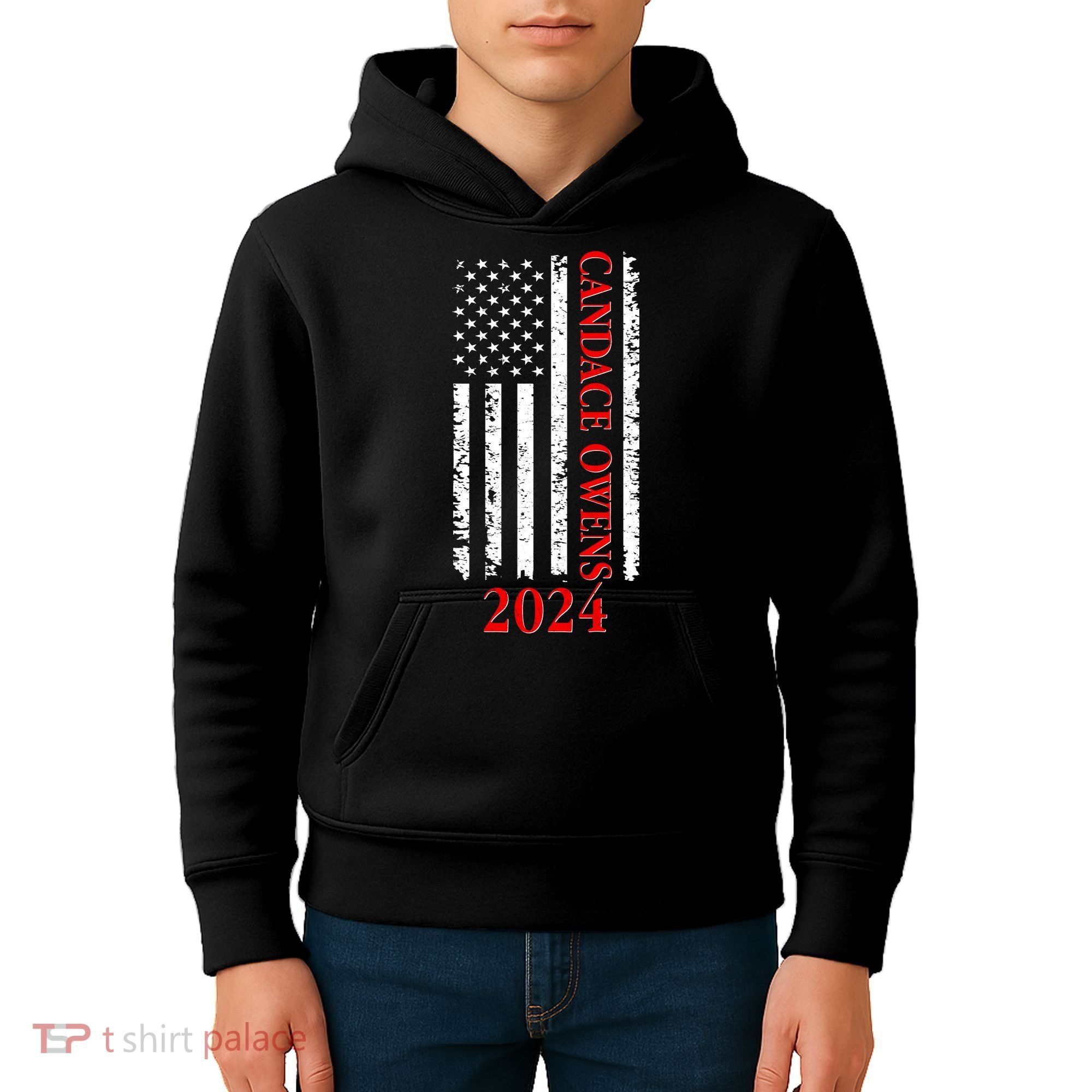 Candace Owens 2024 Distressed US Flag Kids Hoodie