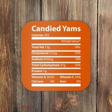 Candied Yams Nutritional Facts Funny Thanksgiving Coaster