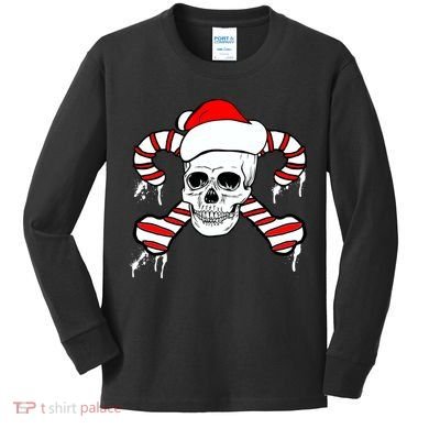 Candy Cane Skull Kids Long Sleeve Shirt