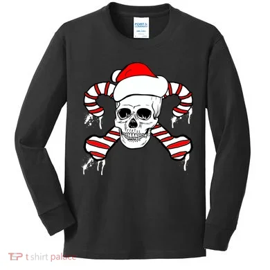 Candy Cane Skull Kids Long Sleeve Shirt