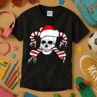 Candy Cane Skull Kids T-Shirt thumb 3