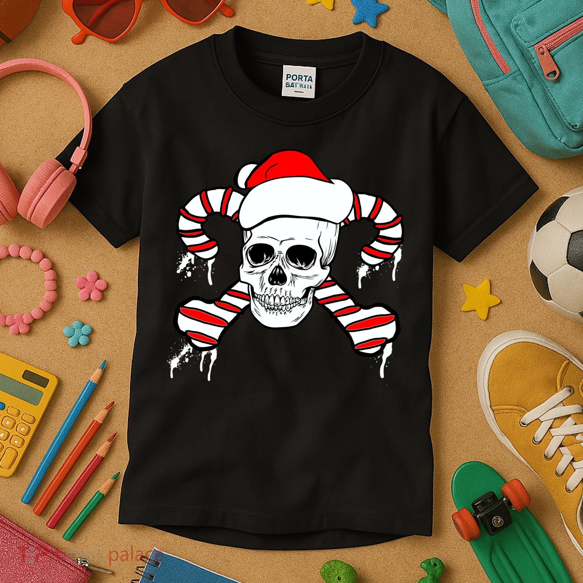 Candy Cane Skull Kids T-Shirt