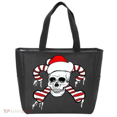 Candy Cane Skull Tote Bag