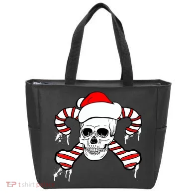 Candy Cane Skull Tote Bag