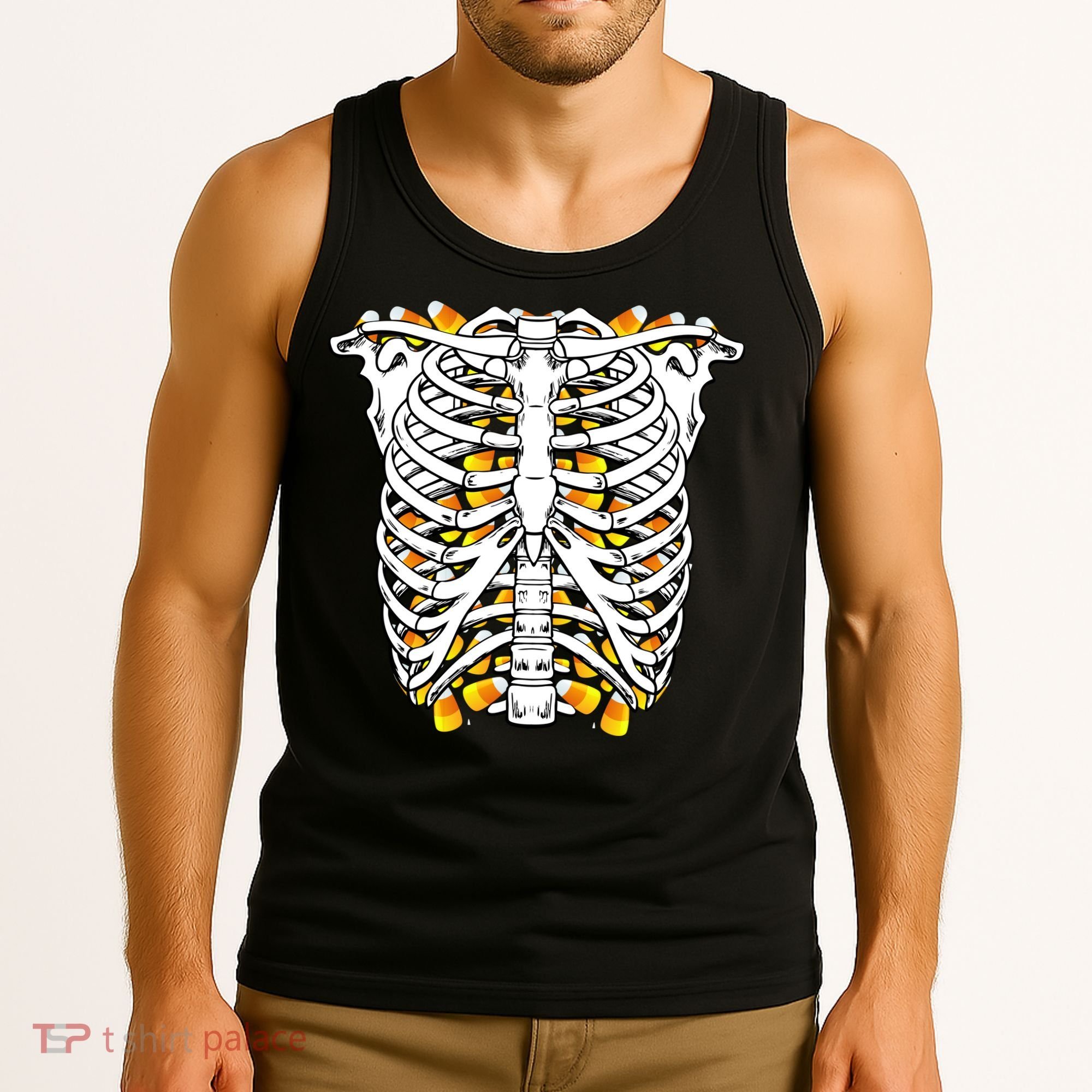Candy Corn Skeleton Hallween Costume Tank Top