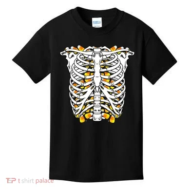 Candy Corn Skeleton Hallween Costume Kids T-Shirt