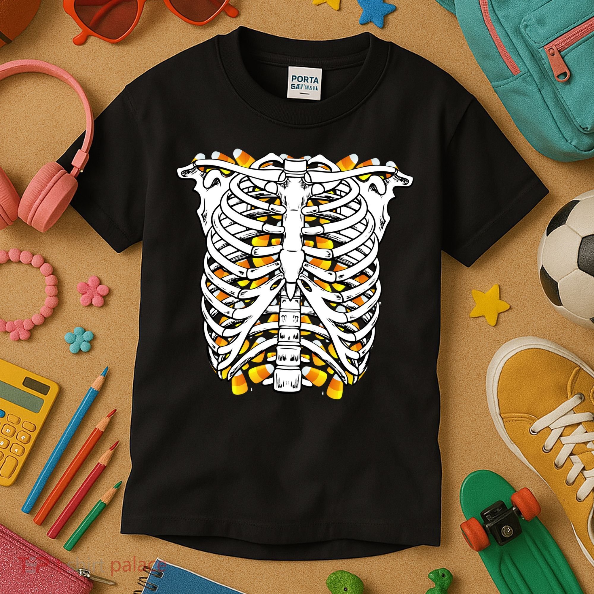 Candy Corn Skeleton Hallween Costume Kids T-Shirt