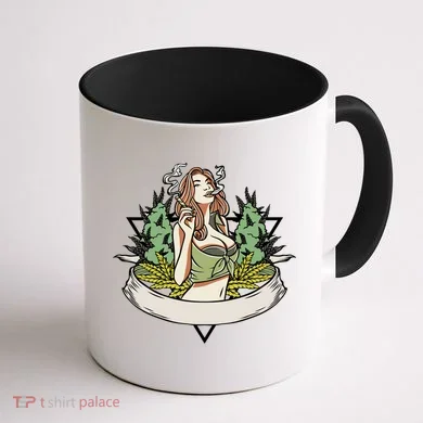 Cannabis Lady Smoking Pot Coffee Mug back