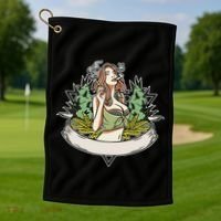 Cannabis Lady Smoking Pot Golf Towel thumb 1