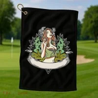 Cannabis Lady Smoking Pot Golf Towel thumb 1