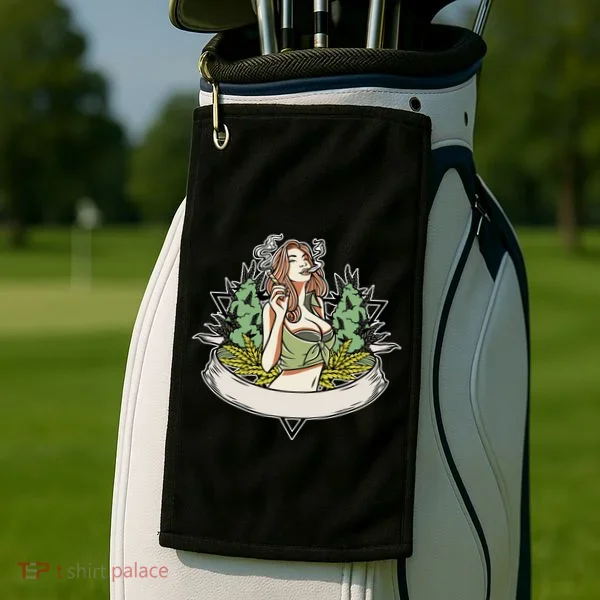 Cannabis Lady Smoking Pot Golf Towel