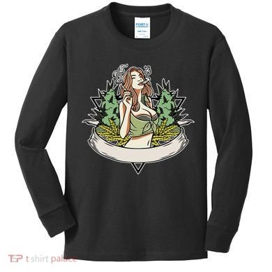 Cannabis Lady Smoking Pot Kids Long Sleeve Shirt