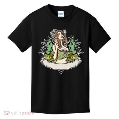 Cannabis Lady Smoking Pot Kids T-Shirt