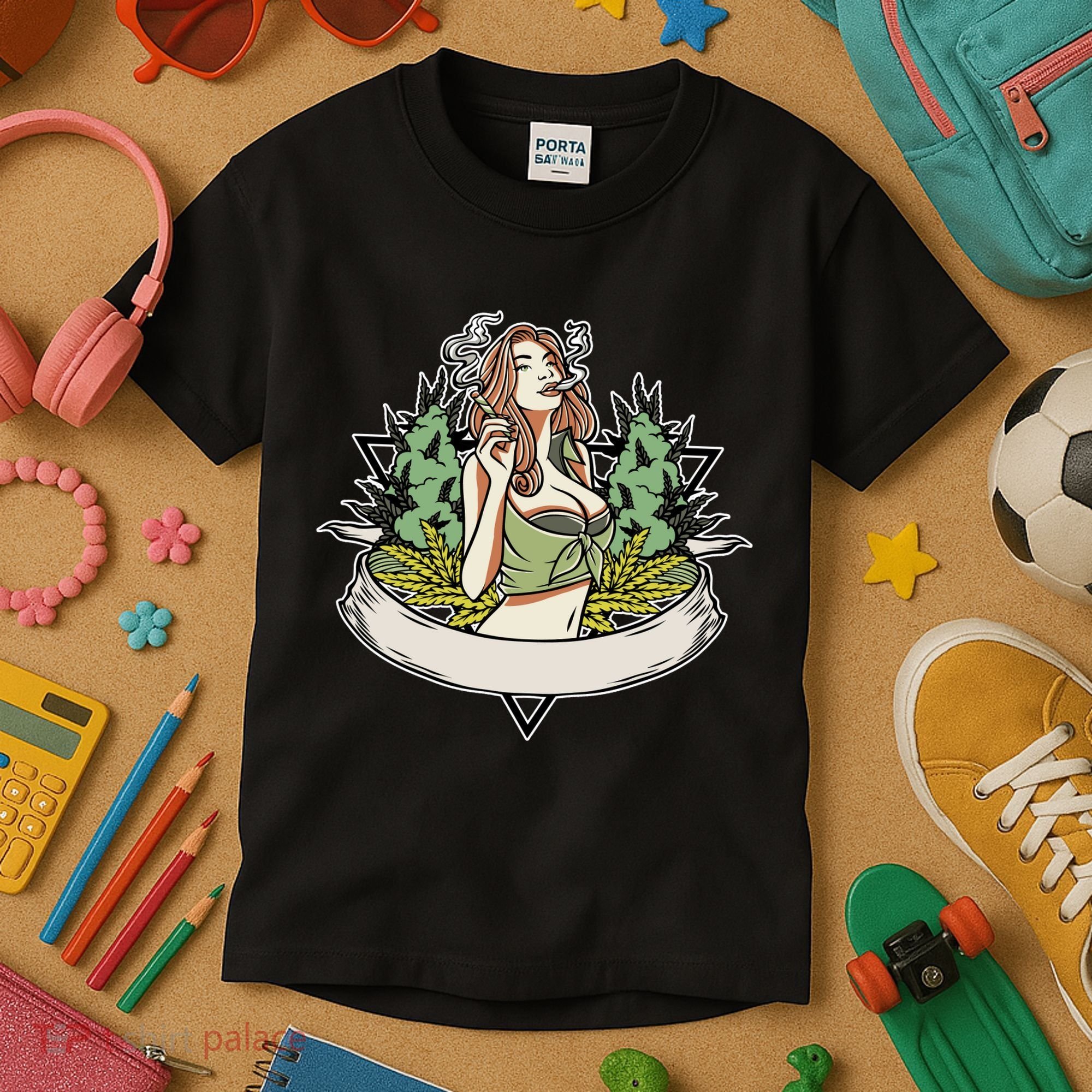 Cannabis Lady Smoking Pot Kids T-Shirt