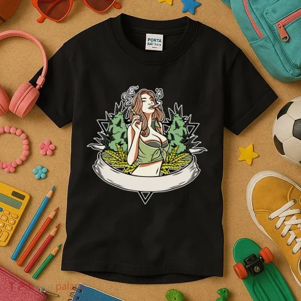 Cannabis Lady Smoking Pot Kids T-Shirt