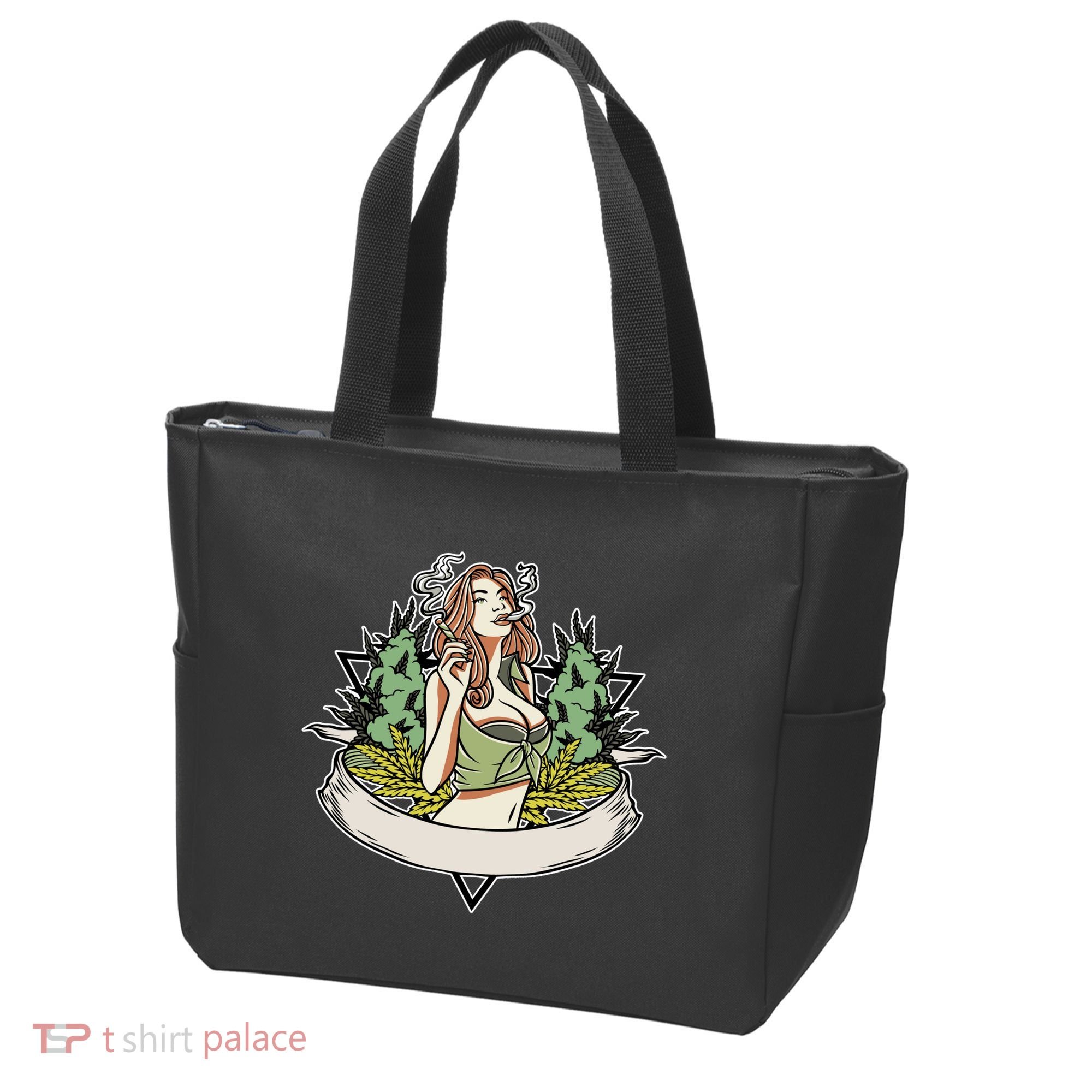 Cannabis Lady Smoking Pot Tote Bag