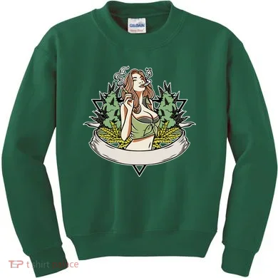 Cannabis Lady Smoking Pot Kids Sweatshirt