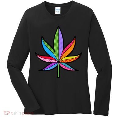 Cannabis Leaf Colorful Patterns Weed Women's Long Sleeve Shirt