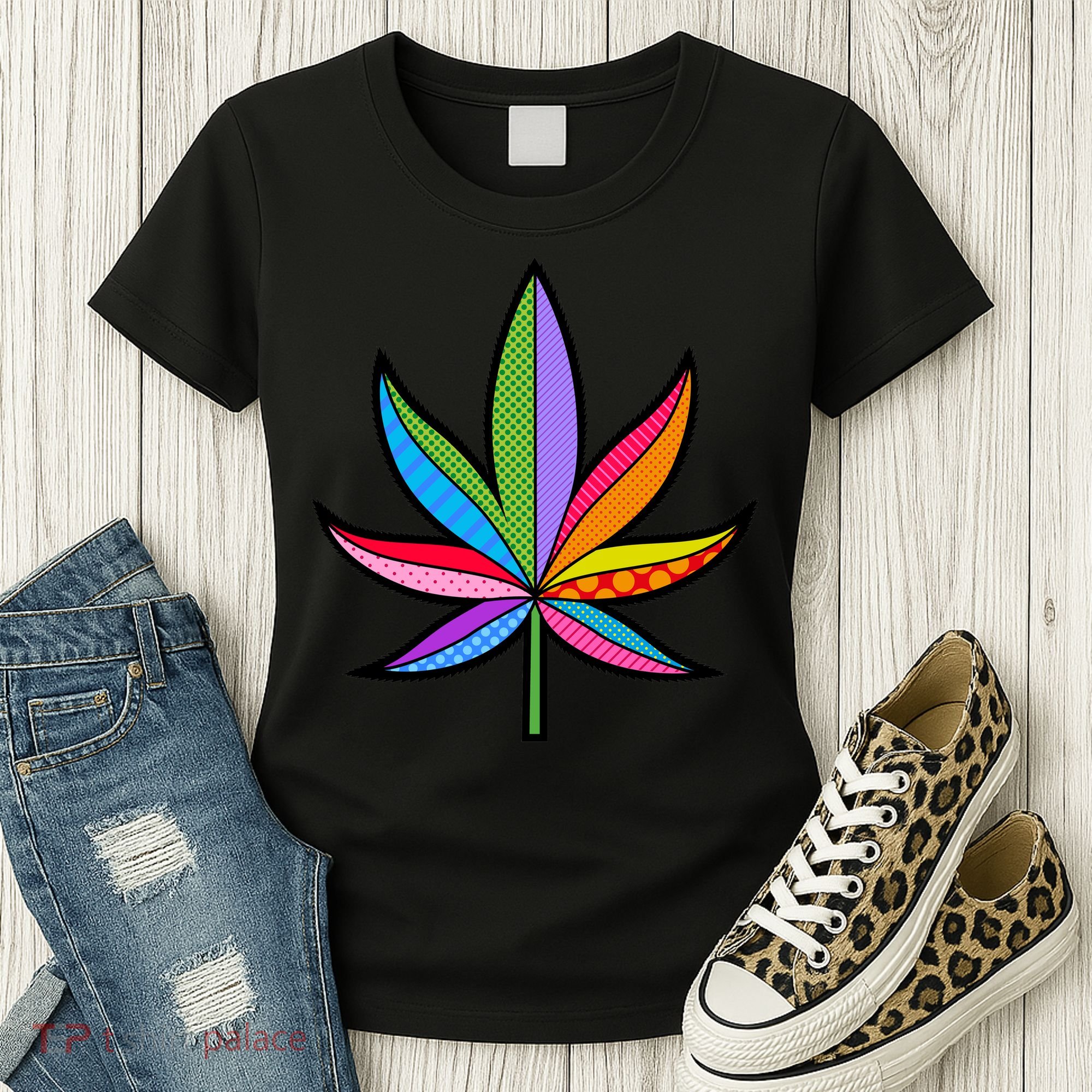 Cannabis Leaf Colorful Patterns Weed Women's T-Shirt