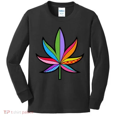 Cannabis Leaf Colorful Patterns Weed Kids Long Sleeve Shirt