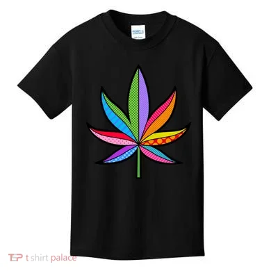 Cannabis Leaf Colorful Patterns Weed Kids T-Shirt