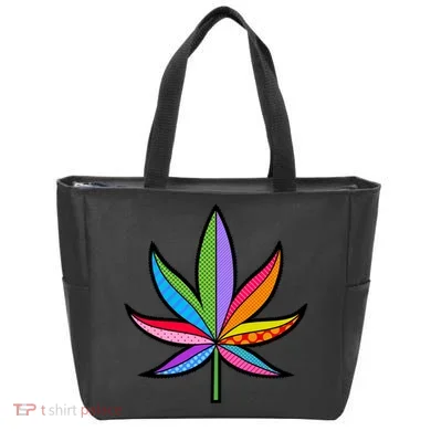 Cannabis Leaf Colorful Patterns Weed Tote Bag