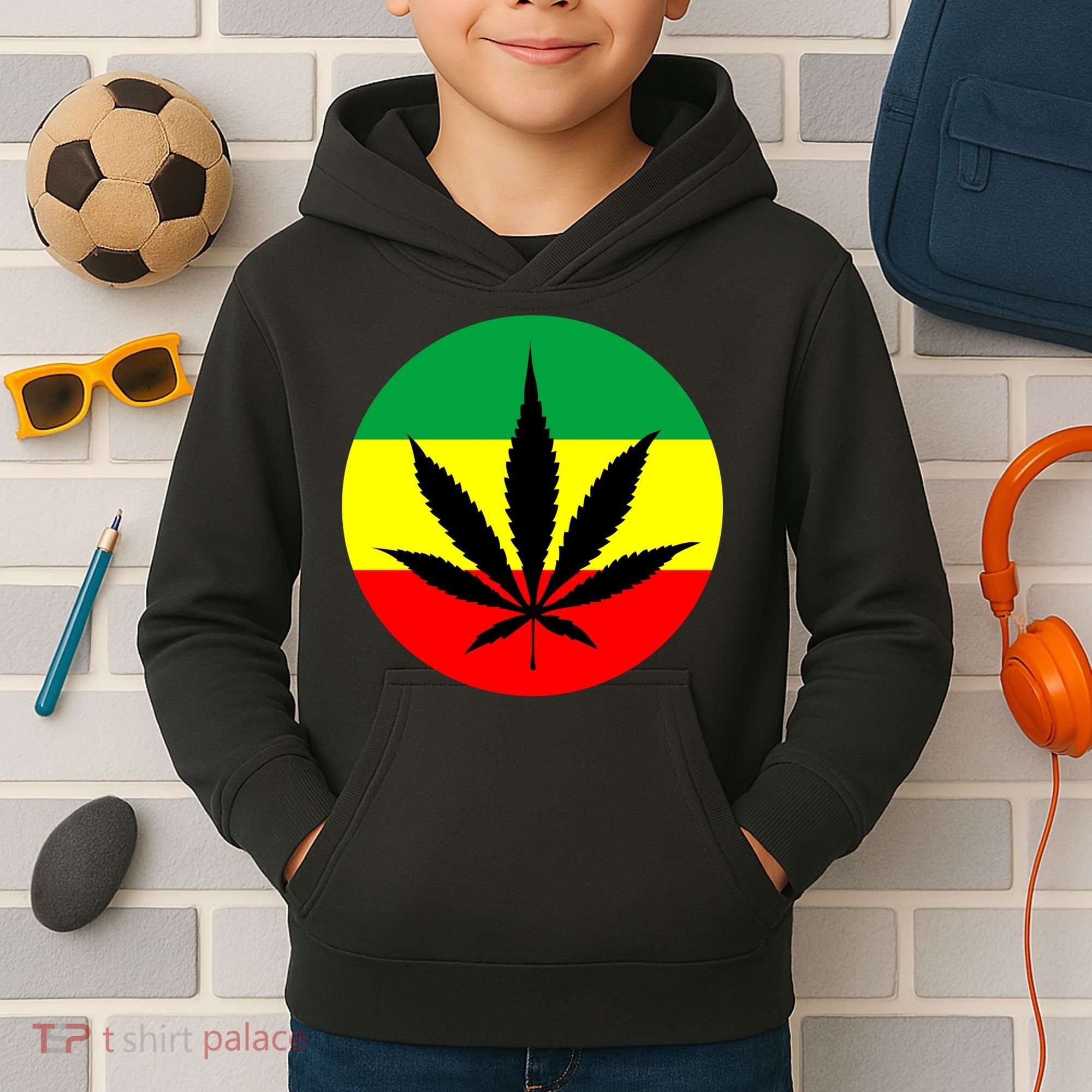 Cannabis Leaf Jamaican Style Kids Hoodie