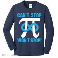 Can't Stop Won't Stop! Pi Day Infinity Math Geek Logo Kids Long Sleeve Shirt thumb 0