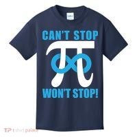 Can't Stop Won't Stop! Pi Day Infinity Math Geek Logo Kids T-Shirt thumb 0