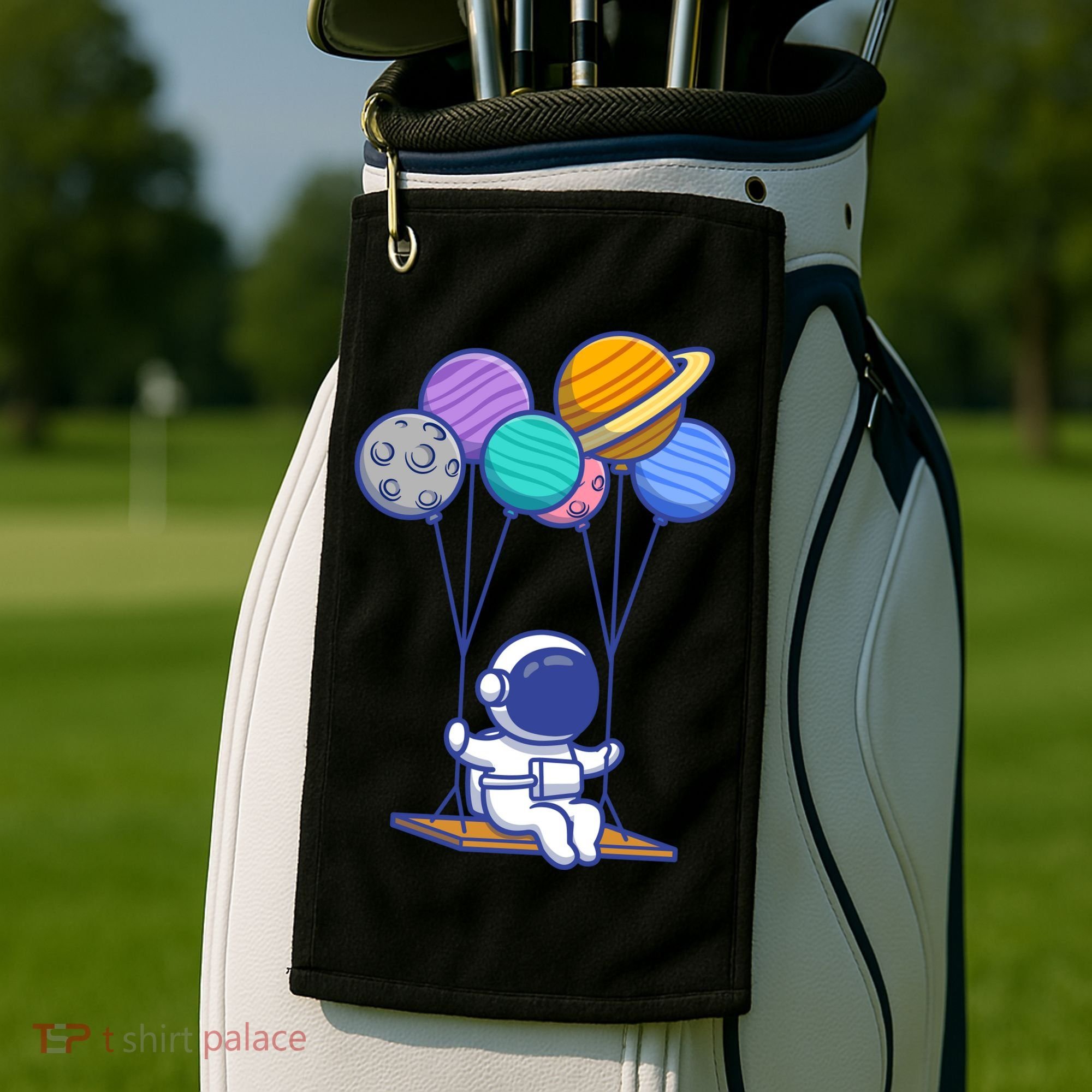 Cute Astronaut On Balloon Swing Golf Towel