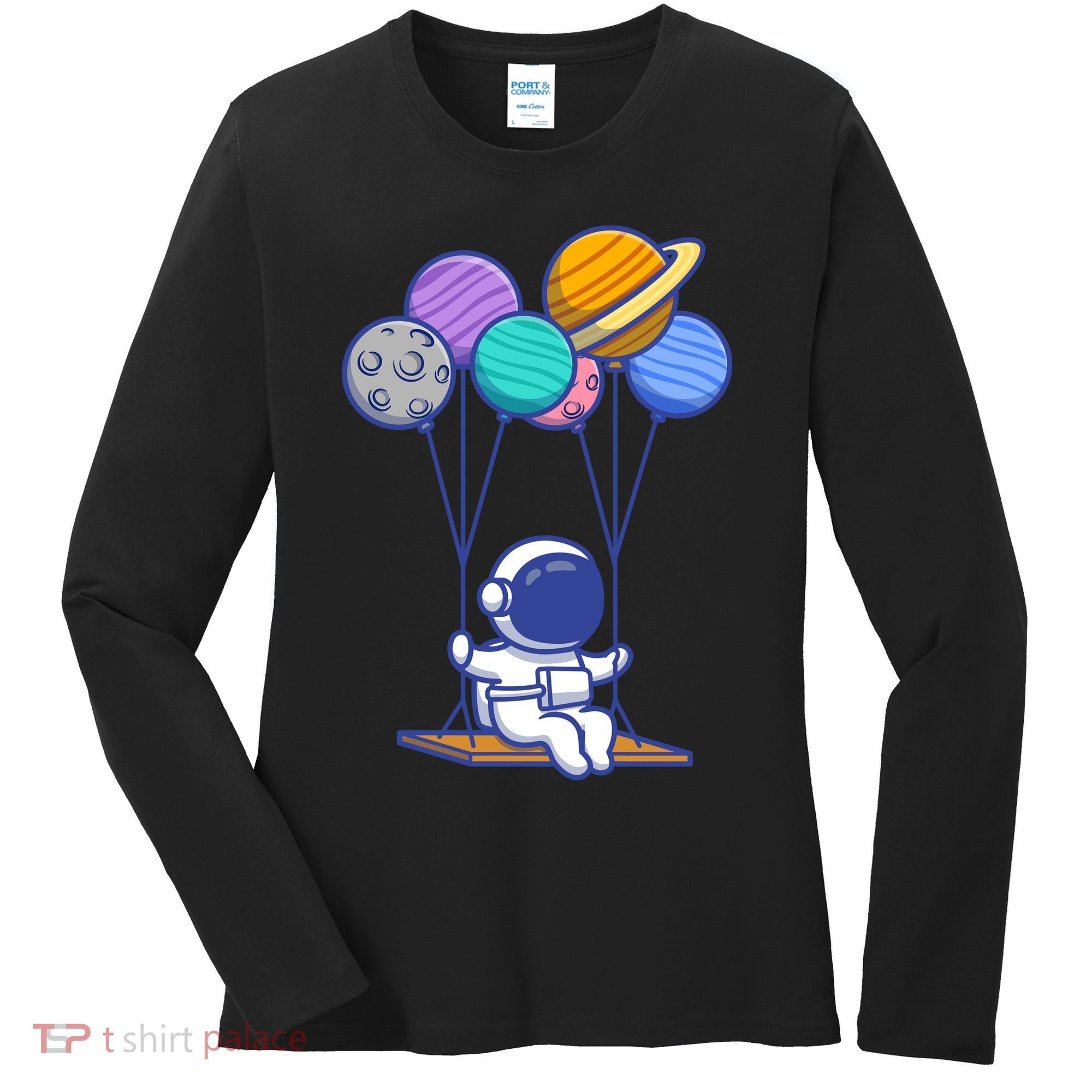 Cute Astronaut On Balloon Swing Women's Long Sleeve Shirt
