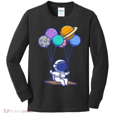 Cute Astronaut On Balloon Swing Kids Long Sleeve Shirt
