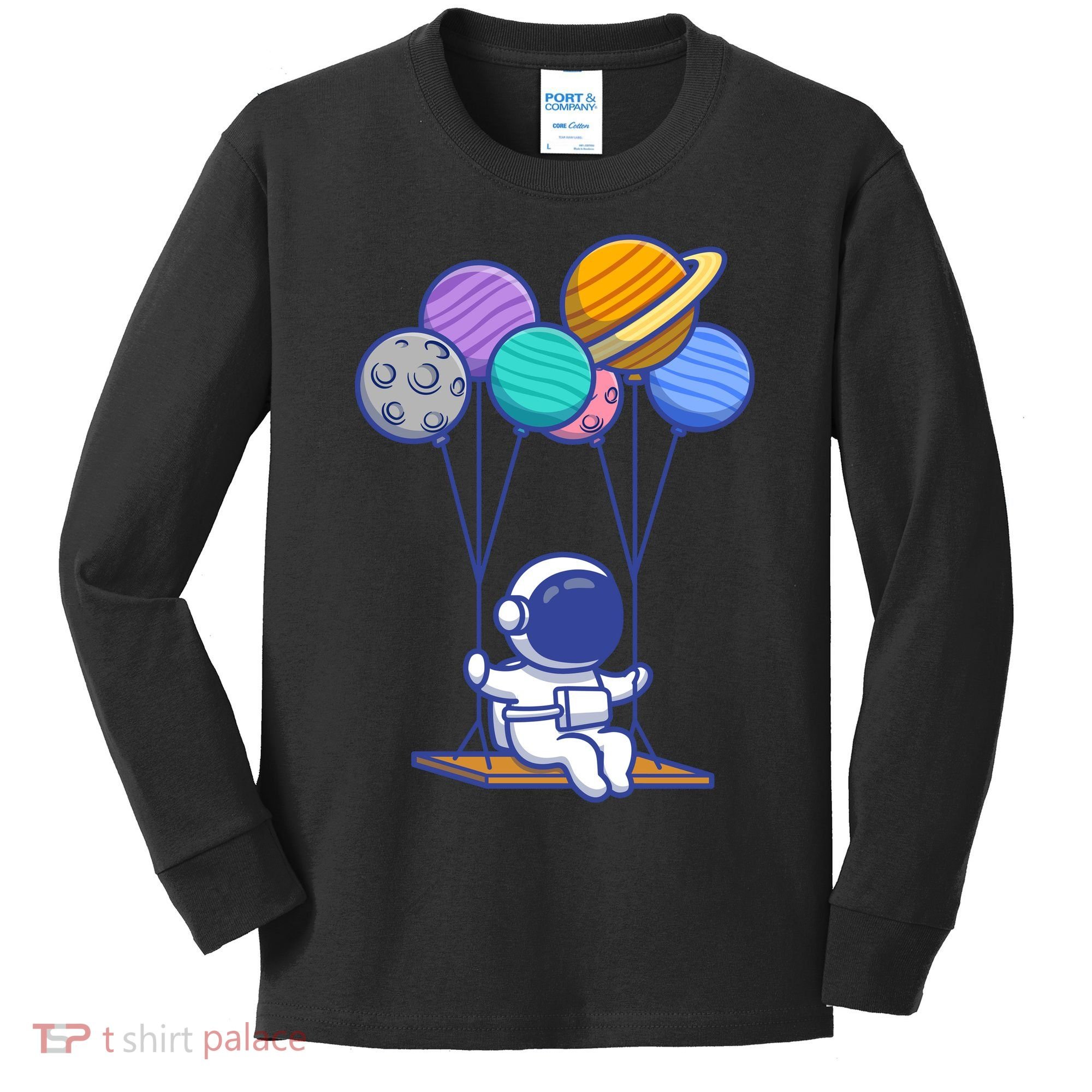 Cute Astronaut On Balloon Swing Kids Long Sleeve Shirt