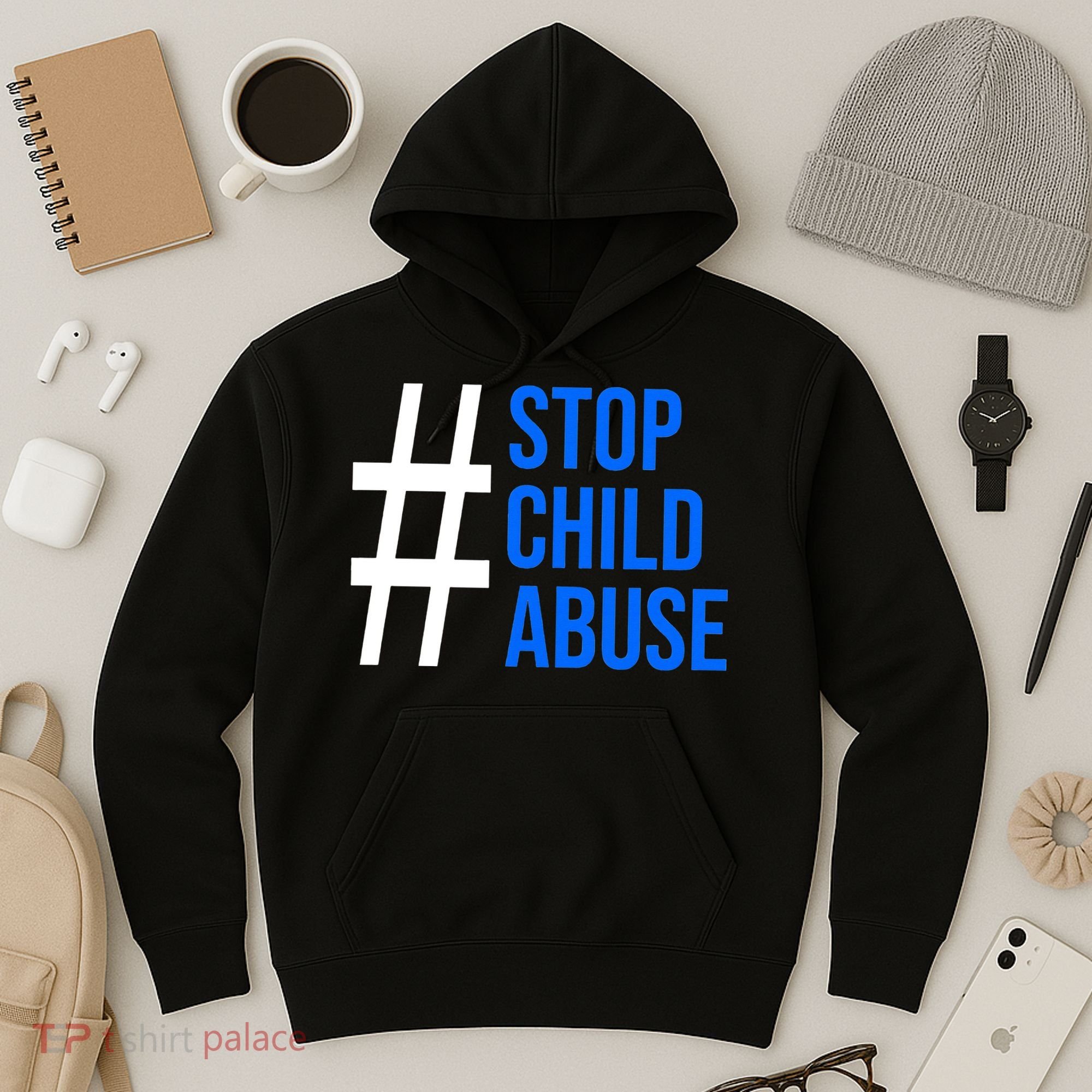 Child Abuse Prevention Awareness Blue Boho Rainbow Pinwheel Hoodie