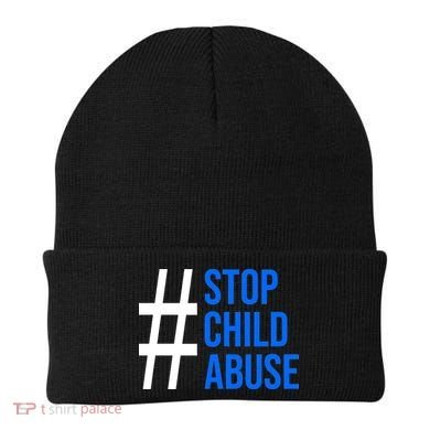 Child Abuse Prevention Awareness Blue Boho Rainbow Pinwheel Beanie