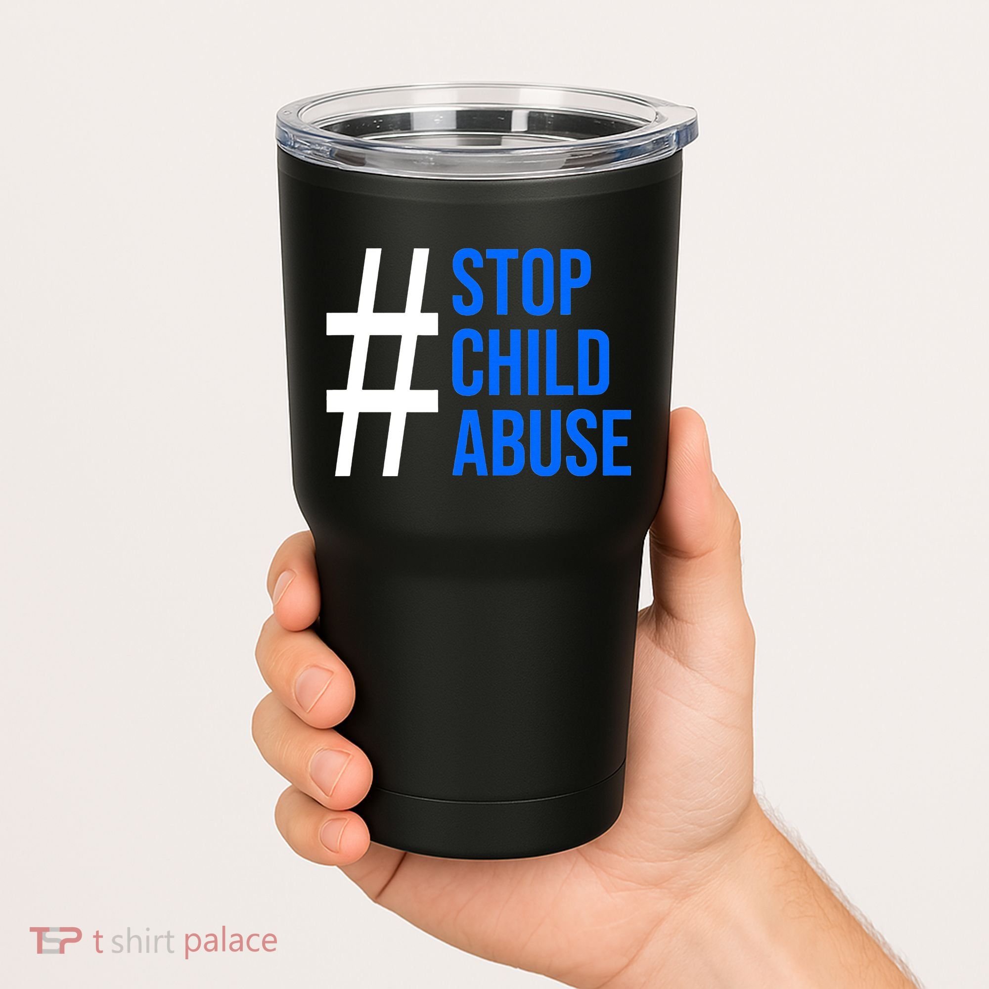 Child Abuse Prevention Awareness Blue Boho Rainbow Pinwheel Tumbler